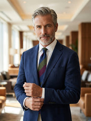 Cravatta 3 pieghe sfoderata blu/verde in seta shantung TRIGA