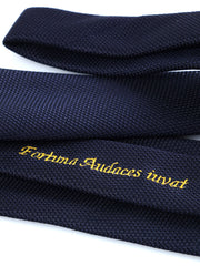3-Fold Tie SEMANTICA in Dark Blue silk gauze Fortuna Audaces Iuvat