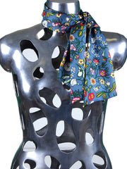 Twilly teal scarf in English printed silk FLORENCE