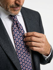 Cravatta 3 pieghe ROUGE in seta stampata blu navy