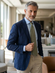 Cravatta 3 pieghe sfoderata FARMA 100% seta shantung verde oliva