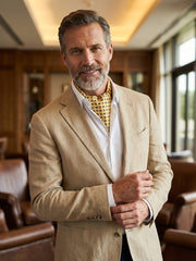 Ascot doppia punta giallo in seta inglese stampata COFFEE