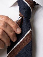 Cravatta 3 pieghe blu/marrone sfoderata in pura seta shantung BRISEIDE