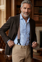 Bretella a Y in elastico con lacci clip e componenti in pelle nera ELASTIC Marrone Chiaro