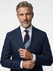 Cravatta 3 pieghe sfoderata blu/marrone in seta shantung TRIGA