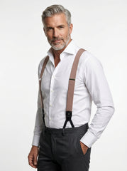 Bretella a Y in elastico con lacci clip e componenti in pelle nera ELASTIC Marrone Chiaro