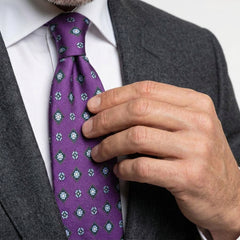Cravatta 3 pieghe PERUGIA in seta lusso stampata viola