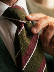 Cravatta 3 pieghe verde/marrone sfoderata in seta shantung BRISEIDE