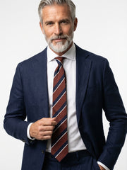 Cravatta 3 pieghe marrone/blu sfoderata in seta shantung BRISEIDE