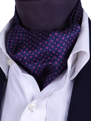 Ascot uomo blu/rosa doppia punta in seta stampata inglese CHIC