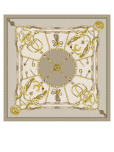 Beige scarf 90x90cm in GOOD LUCK printed silk