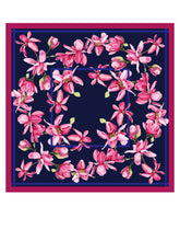 Blue scarf 90x90cm in FLORAL printed silk