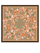 Brown scarf 90x90cm in FLORAL printed silk