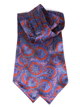 Ascot doppia punta blu in seta raso stampata CLARA