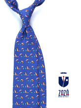 Cravatta blu avion 3 Pieghe FENICOTTERO in seta stampata