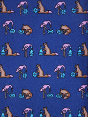 Cravatta blu avion 3 Pieghe FENICOTTERO in seta stampata