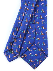 Cravatta blu avion 3 Pieghe FENICOTTERO in seta stampata