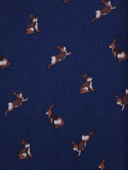 Cravatta blu 3 Pieghe LEPRE in seta stampata