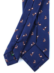 Cravatta blu 3 Pieghe LEPRE in seta stampata