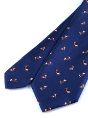 Cravatta blu 3 Pieghe LEPRE in seta stampata