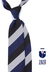 Cravatta blu/marrone 3 pieghe in lana/seta MIRANDA