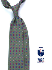 Cravatta verde 3 Pieghe VALERY in seta stampata