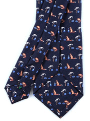 Cravatta blu 3 Pieghe FENICOTTERO in seta stampata