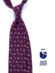 Cravatta vinaccia 3 Pieghe FENICOTTERO in seta stampata