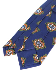 Cravatta blu/verde 3 Pieghe MATERA in seta madder inglese