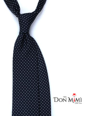 Cravatta 3 pieghe LUPOIS in seta inglese stampata Blu Scuro e bianco