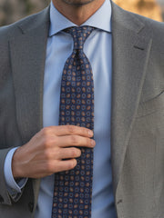 Cravatta blu/oro 3 Pieghe VITTORIA in seta stampata inglese