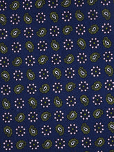 Cravatta blu/verde 3 Pieghe VITTORIA in seta stampata inglese