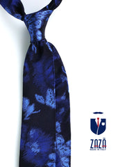 3-fold blue jacquard silk tie FRANCE