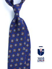 Cravatta blu sartoriale sfoderata SATURNIA in lino/seta