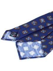 Cravatta blu sartoriale sfoderata SATURNIA in lino/seta