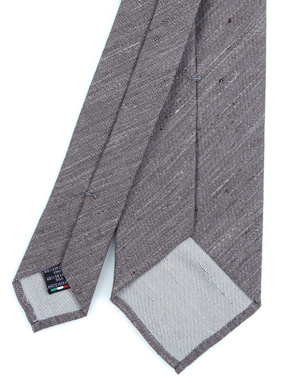 cravatta 3 pieghe sfoderata in lino e seta con fondo unito marrone