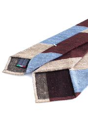 Cravatta 3 pieghe sfoderata beige/grigio/marrone in seta shantung TRIGA