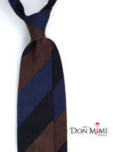 Cravatta 3 pieghe sfoderata blu/marrone in seta shantung TRIGA