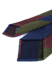 Cravatta 3 pieghe sfoderata verde/blu/marrone in seta shantung TRIGA