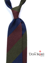 Cravatta 3 pieghe sfoderata verde/blu/marrone in seta shantung TRIGA