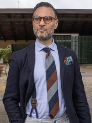 Cravatta 3 pieghe sfoderata blu/marrone in seta shantung TRIGA