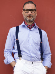 Bretella a Y in elastico con lacci clip e componenti in pelle nera ELASTIC Blu