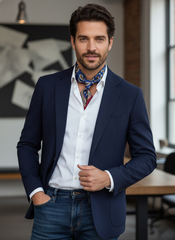 Foulard blu 70x70cm in seta stampata FALENA