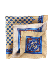 Fazzoletto da taschino XL Beige in pura seta stampata Pioggia