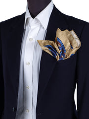 Fazzoletto da taschino XL Beige in pura seta stampata Pioggia