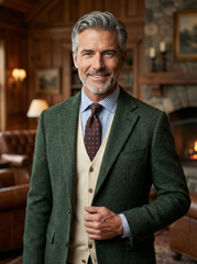 Cravatta marrone 3 Pieghe FELIX in lana challis stampata inglese