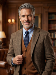 Cravatta blu scuro 3 Pieghe FELIX in lana challis stampata inglese