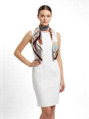 Foulard fantasia in beige/grigio in pura seta stampata BERENIKE