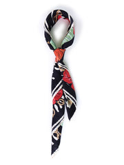 Foulard con fondo nero in pura seta stampata ROSE