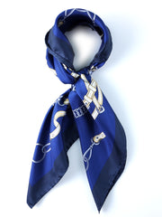 Foulard blu 90x90cm in seta stampata REINS